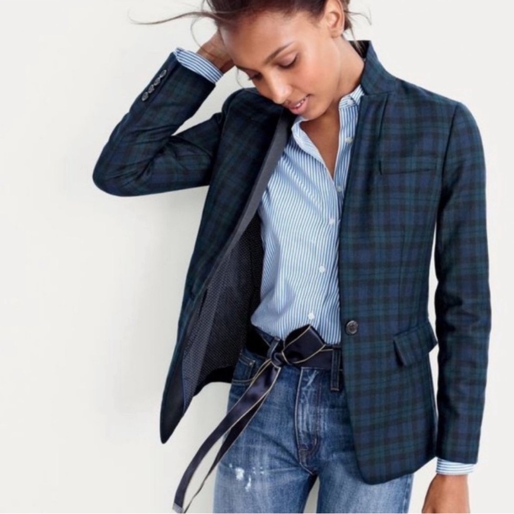 NWT J. Crew wool regent blazer in blue/green plaid (blackwatch) - size 12